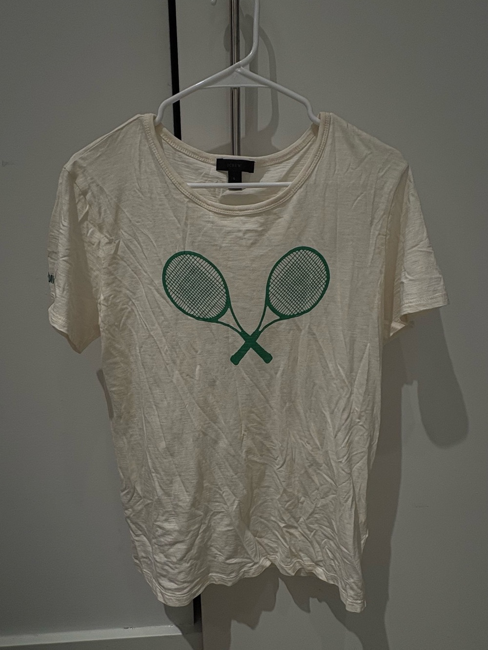 J. Crew Cream Tee with Green Tennis Racket Graphic